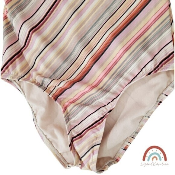 New! Aqua Couture One Shoulder Boho Stripes Tie Knot Bow One Piece Swimsuit - Picture 6 of 12